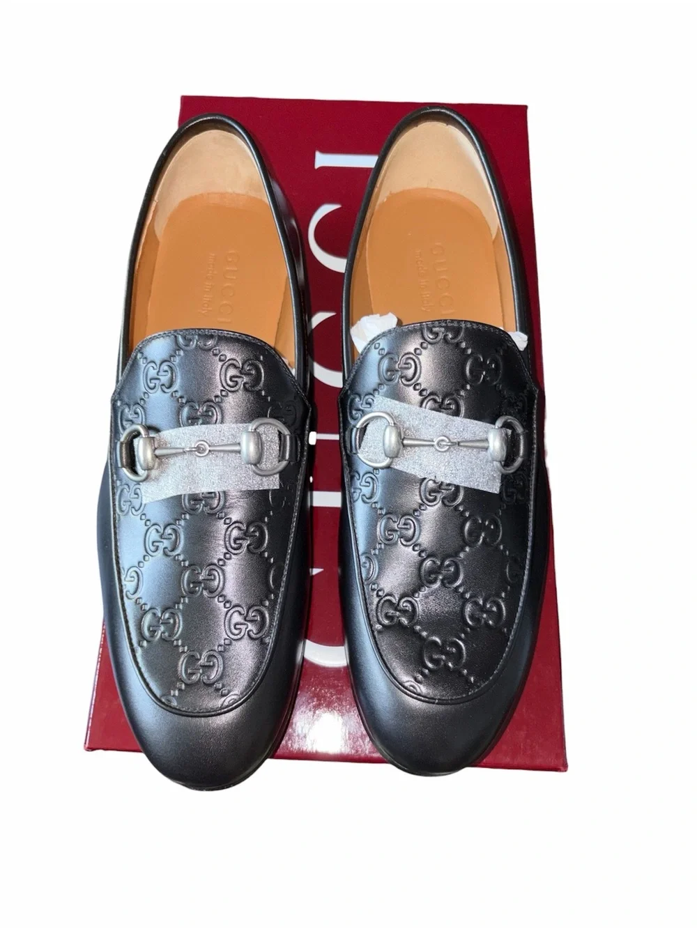 Gucci Black Leather Men's Loafers with Embossed Pattern and Silver Bit size 7